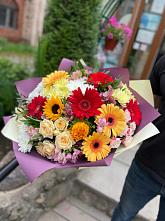 Букет цветов из:  Герберы, Ромашки, Хризантемы, Розы и Подсолнухи #REPLACE_PRED# Гурийской