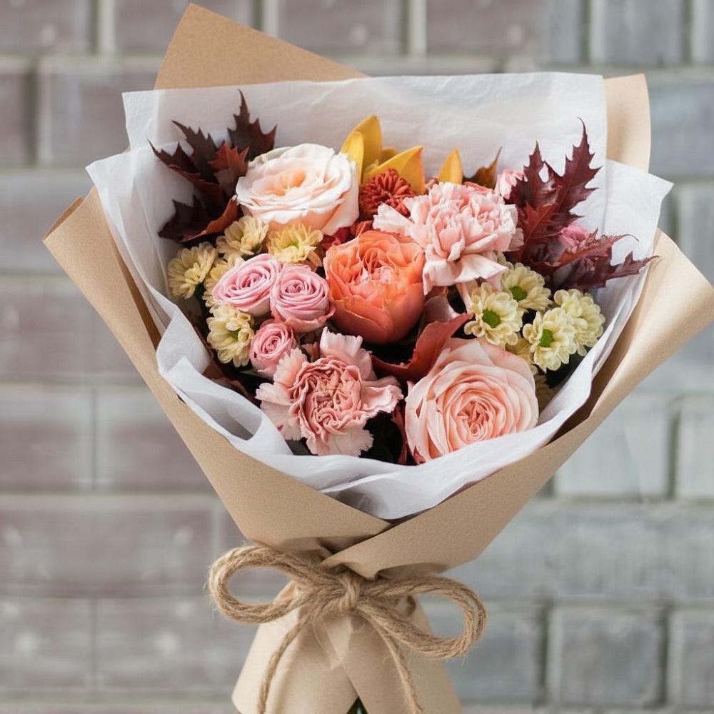 Букет цветов из: Гвоздики, Хризантемы и Розы в Гурийской