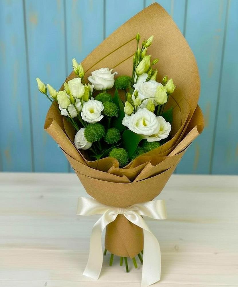 Букет цветов из: Хризантемы и Лизиантусы в Гурийской