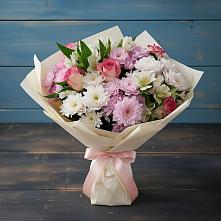 Букет цветов из:  Хризантемы, Альстромерии и Розы в Гурийской