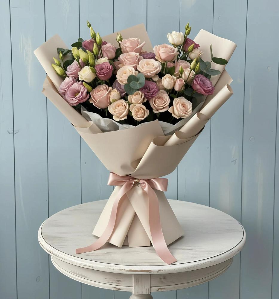 Букет цветов из: Розы и Лизиантусы в Гурийской