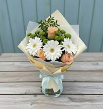 Букет цветов из:  Герберы, Розы и Хризантемы #REPLACE_PRED# Гурийской