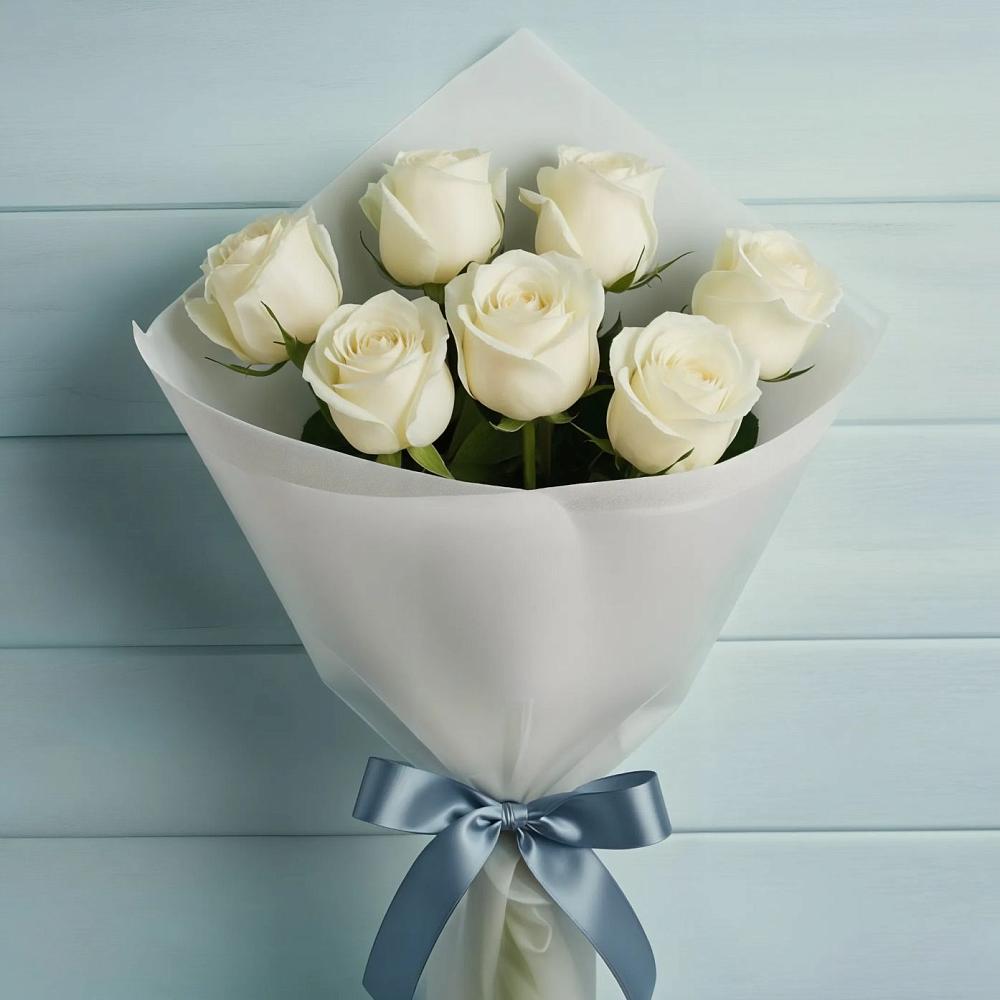 Букет 7 Белых роз Эдлесс Лав в Гурийской